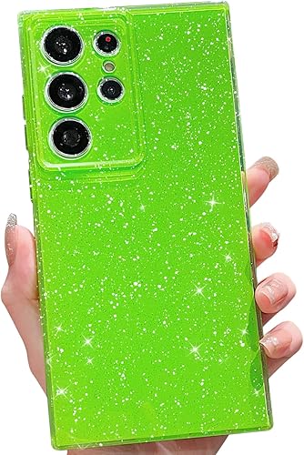 Miniatura 1 de MINSCOSE Funda compatible con Samsung Galaxy S22 Ultra, bonito color neón brillante, con purpurina, delgada, delgada, a prueba de golpes, funda de