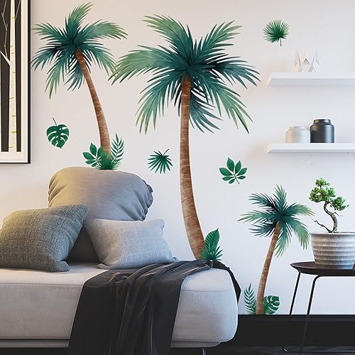 Miniatura 3 de Calcomanías de pared de plantas tropicales, hojas verdes, calcomanías de pared de plantas de palmera, murales de arte extraíbles para sala de estar,