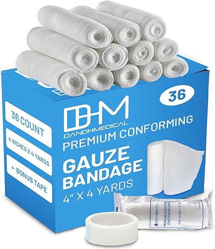 Vista 8 de D&H Medical Paquete de 48 rollos de gasa de 4 pulgadas x 4 yardas, envoltura de gasa médica para el cuidado de heridas, rollos de gasa de algodón