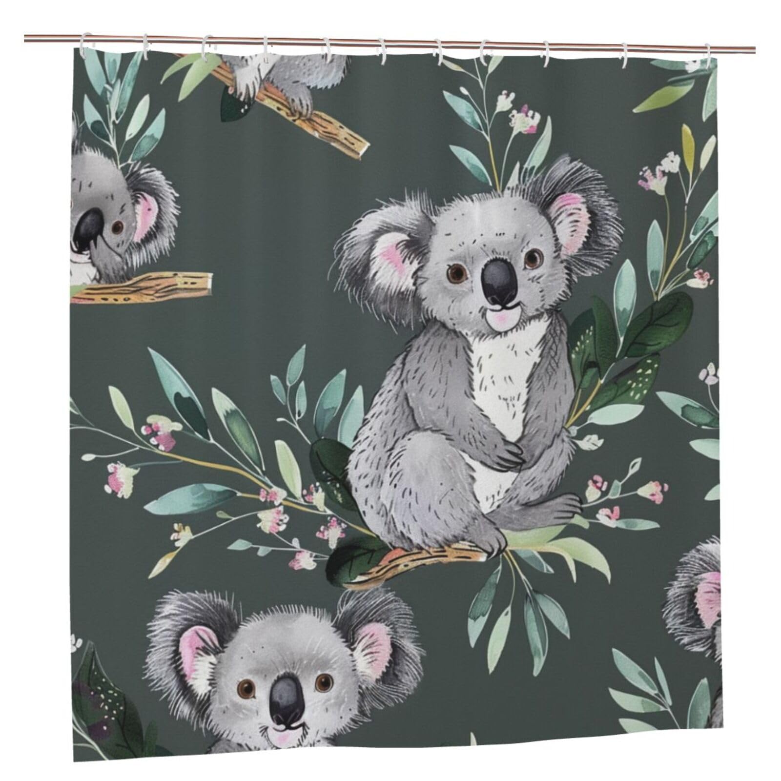 BWWHCCTI lovely Koala Printed Shower Curtain With 12 Plastic Hooks Opaque Quick Drying Waterproof Shower Curtains Sets For Bathroom 183x183 CM