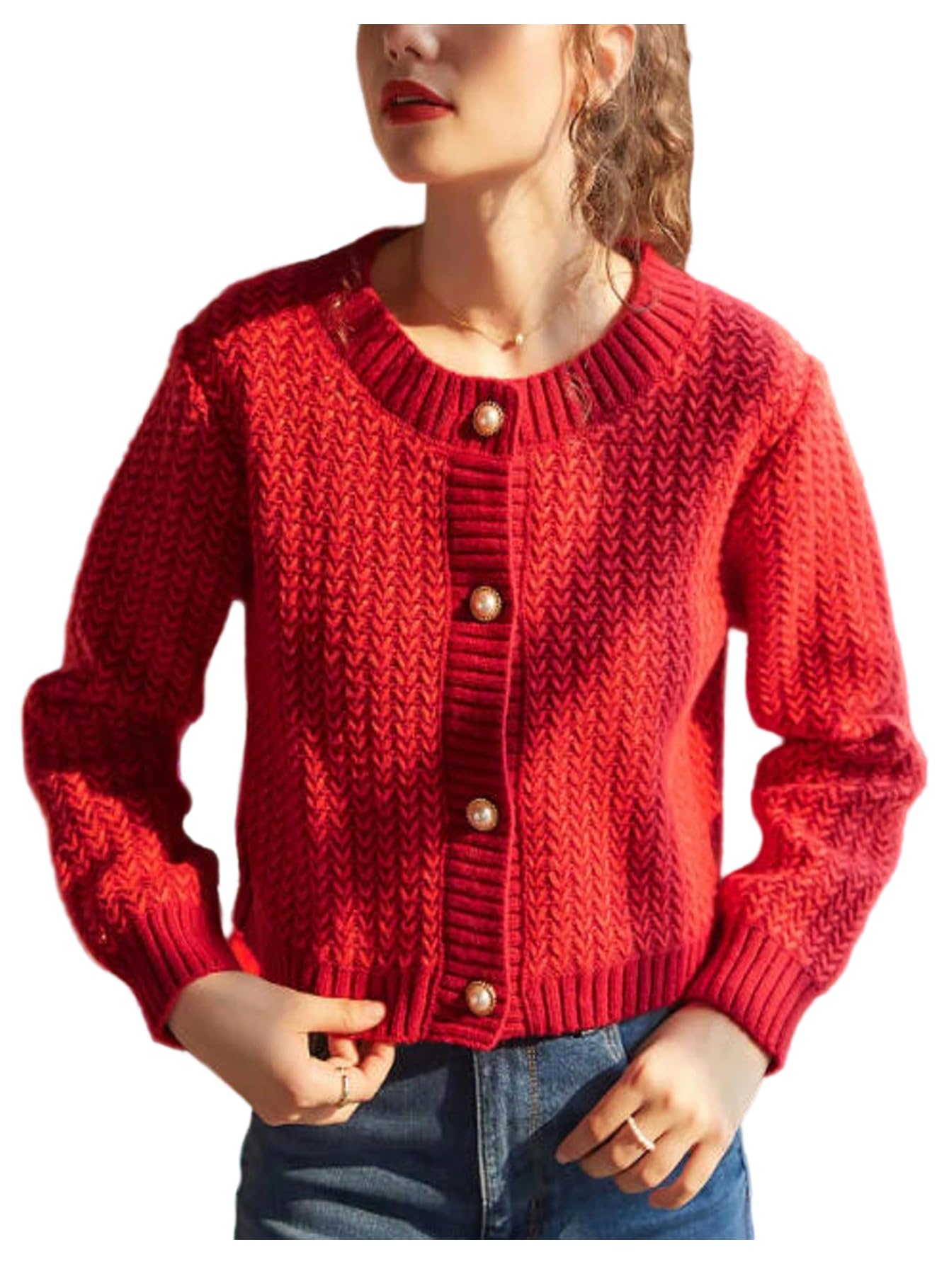 SweatyRocks Womens Cropped Cardigan Fall Long Sleeve Open Front Cardigans Button Down Knit Sweater