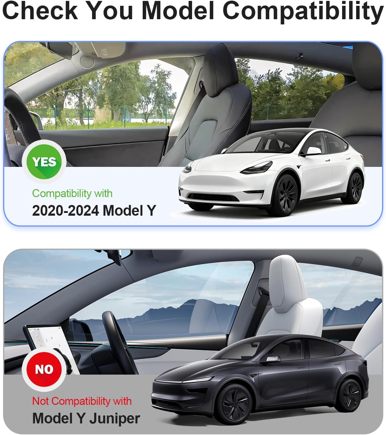 Tesla Model Y 2020-2024 Side Window Shades, Clear Front Half-Window & Semi-Transparent Rear Covers, Static Cling Easy Install, Glare Reduction & Daytime Privacy, Not for 2025-2026 Juniper