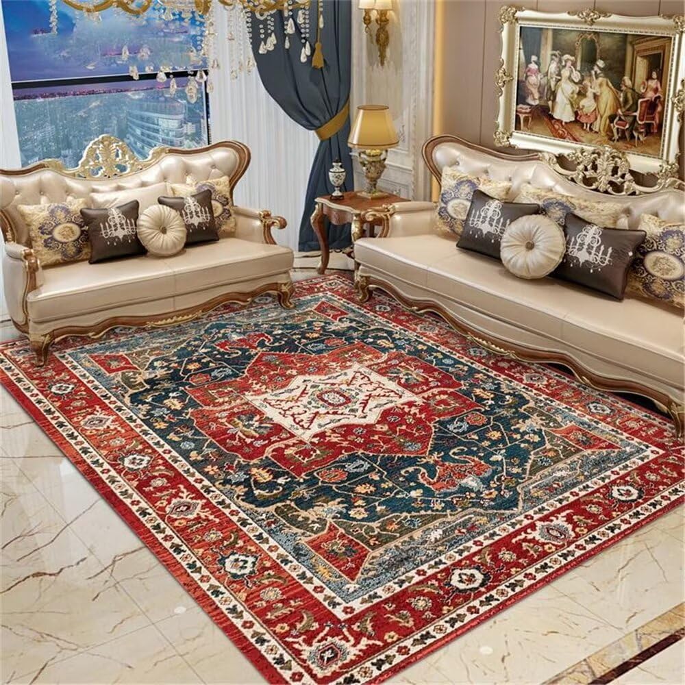 Tapis vintage pas cher à motif floral rouge pour réchauffer la chambre enfant