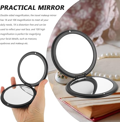 Miniatura 3 de Beaupretty Espejo de tocador plegable, bonita cartera circular para mujer, espejo de viaje, mini espejo de mano, espejo compacto para monederos,