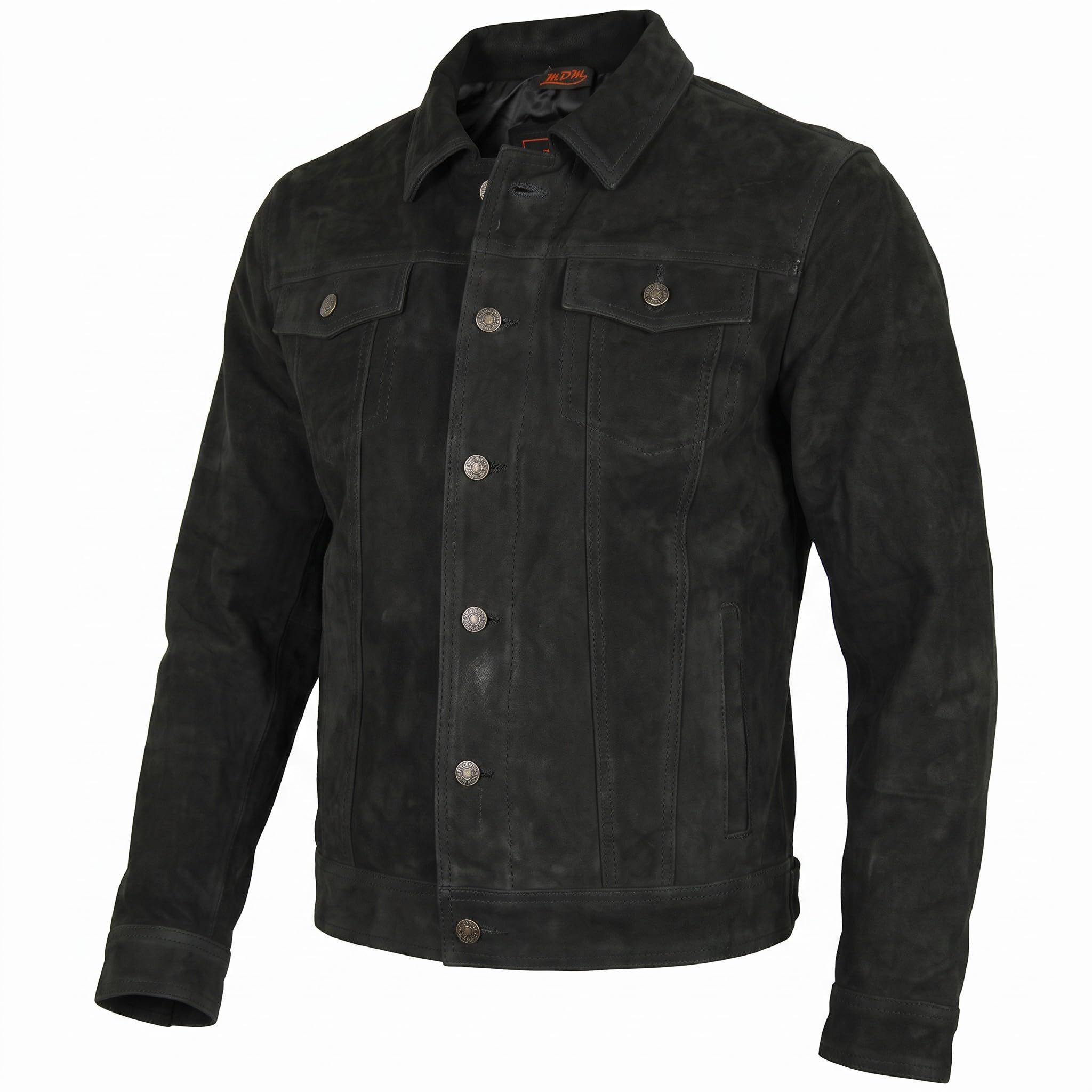 MDM Matt Schwarze Büffel Nubuk Lederjacke für Herren