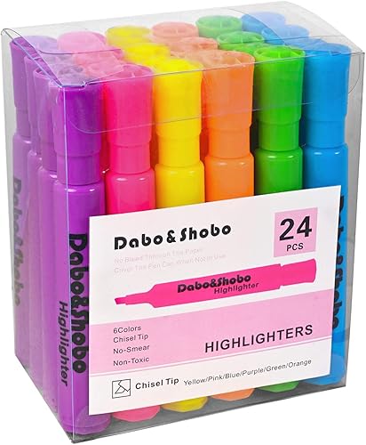 Dabo & Shobo - Juego de 24 resaltadores, marcadores de colores y hermoso juego de combinación de tinta líquida, secado rápido y no se decolora