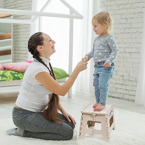 Miniatura 7 de Delxo Taburete plegable, taburete de plástico ligero de 9 pulgadas, taburete plegable portátil plegable antideslizante para cocina, baño, dormitorio