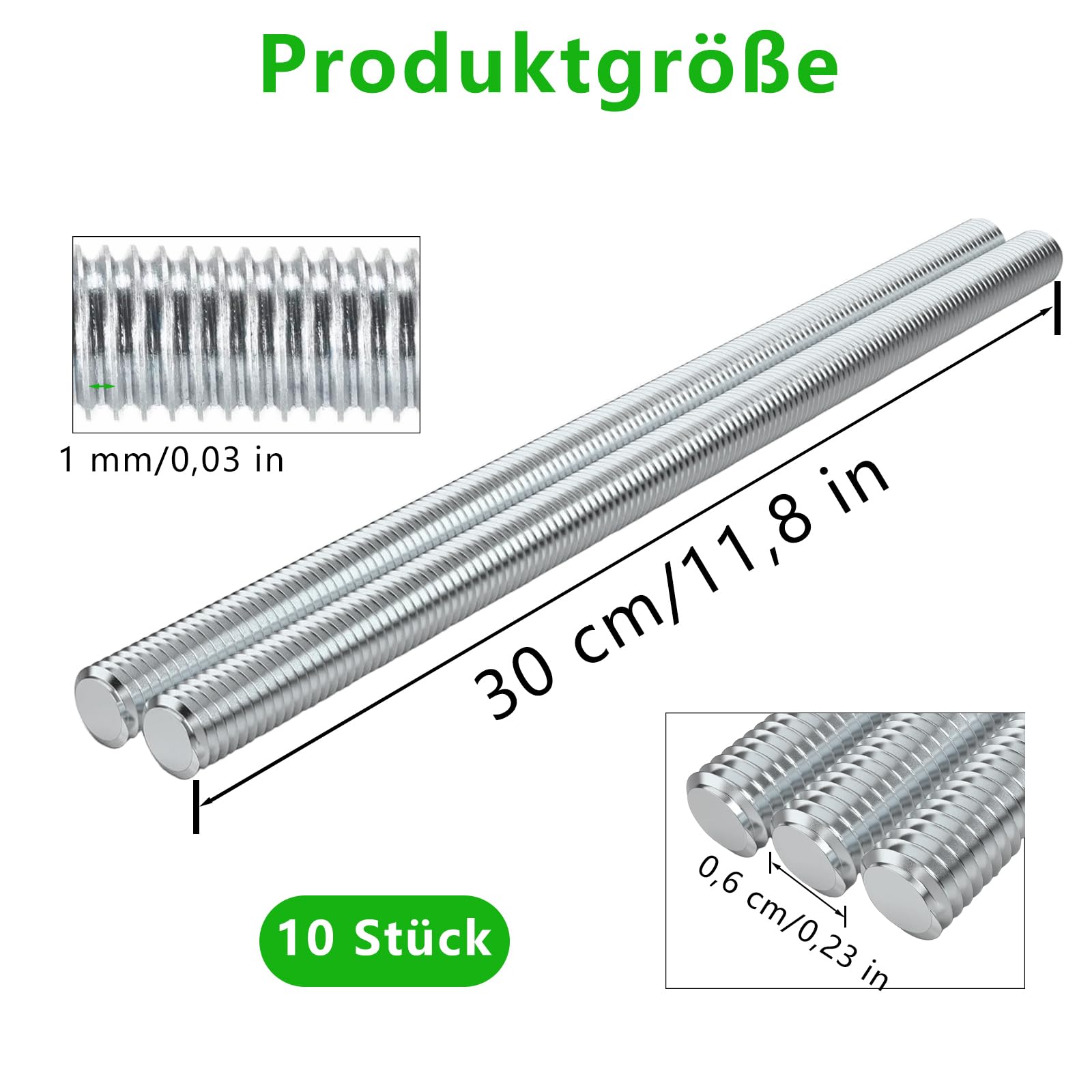Barra Filettata Acciaio Inox M6 x 300 mm 304, Asta Filettata Confezione da 10