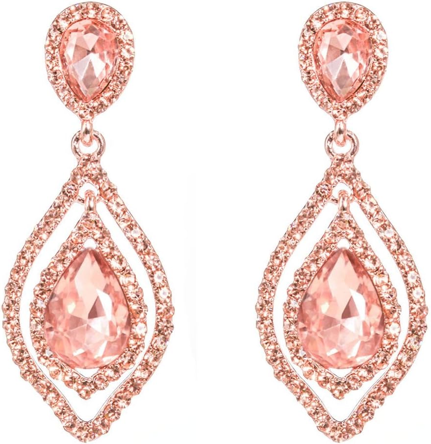 NLCAC Women Pear Shape Crystal Earrings Dangle Teardrop Rhinestone Chandelier Bridal Earring for Wedding