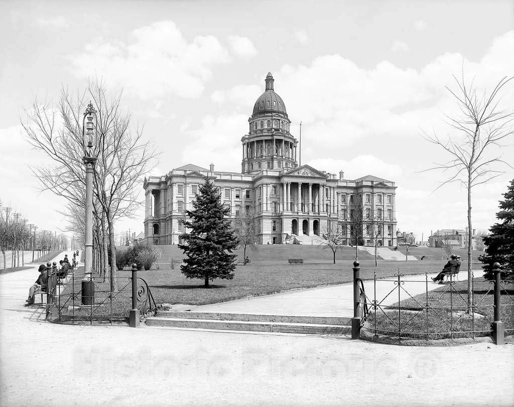 Restored Black & White Photo - Historic Denver, Colorado - Outside the Colorado State Capitol, c1905-30in x 24in