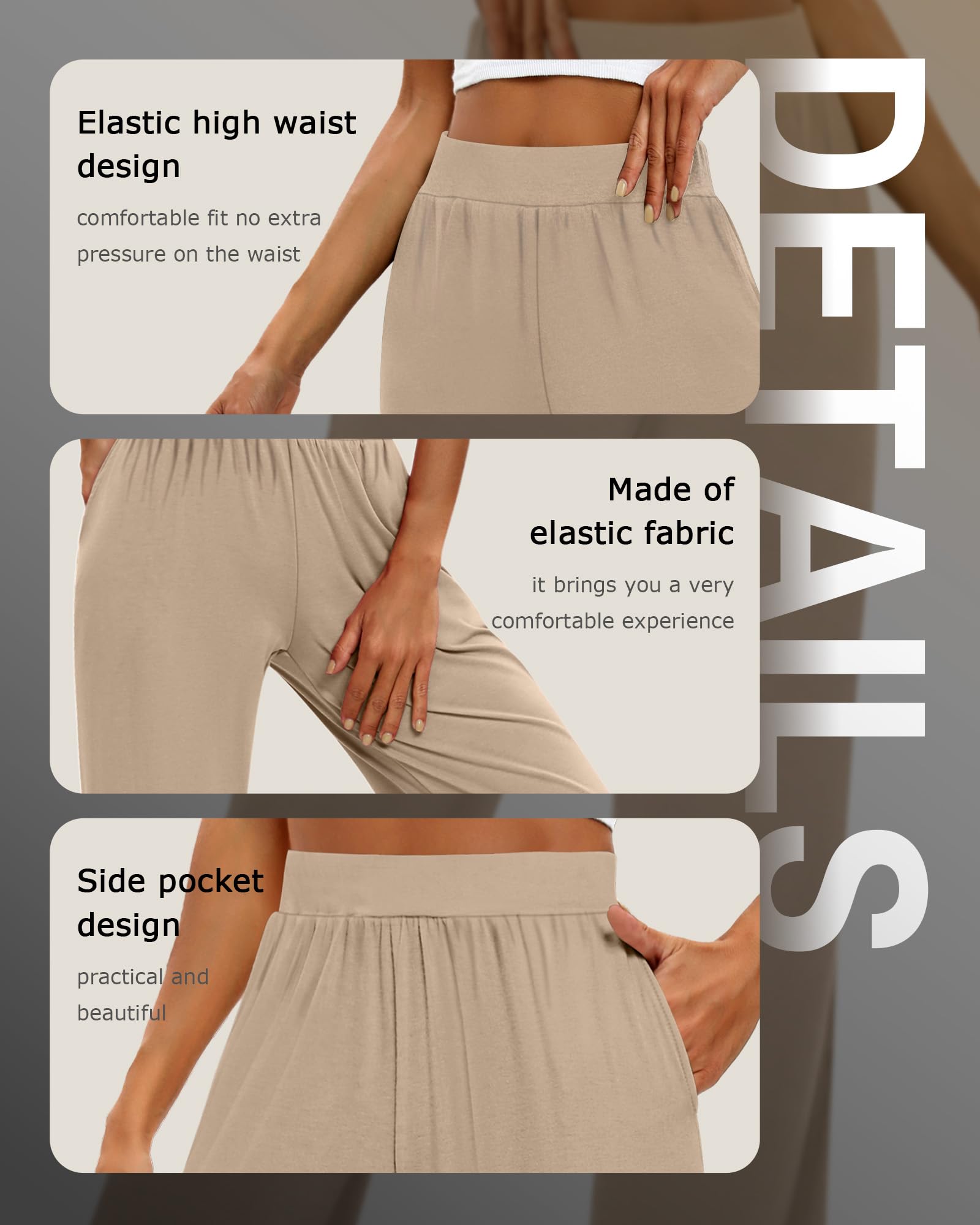 Huukeay 3 Pack Women's Lounge Pants, Cozy Wide Leg Lounge Pants with Pockets Loose Flowy Yoga Sweatpants Workout Comfy Jogger