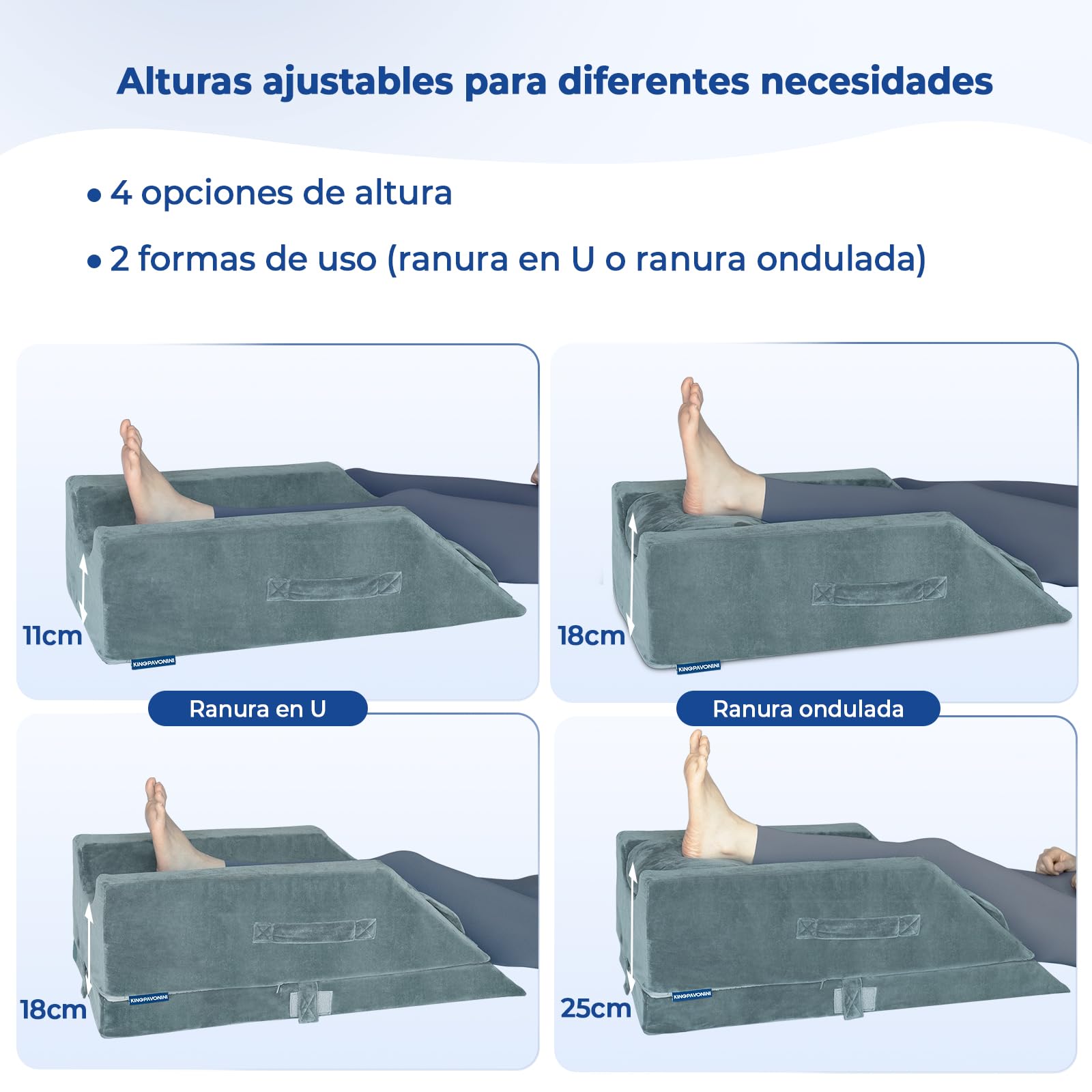 KingPavonini Almohada Elevadora de Piernas Ajustable en Altura, con Curva Ergonómica y Memoria para Aliviar Hinchazón y Dolor. Ideal para Recuperación Postoperatoria. (Pierna Individual)