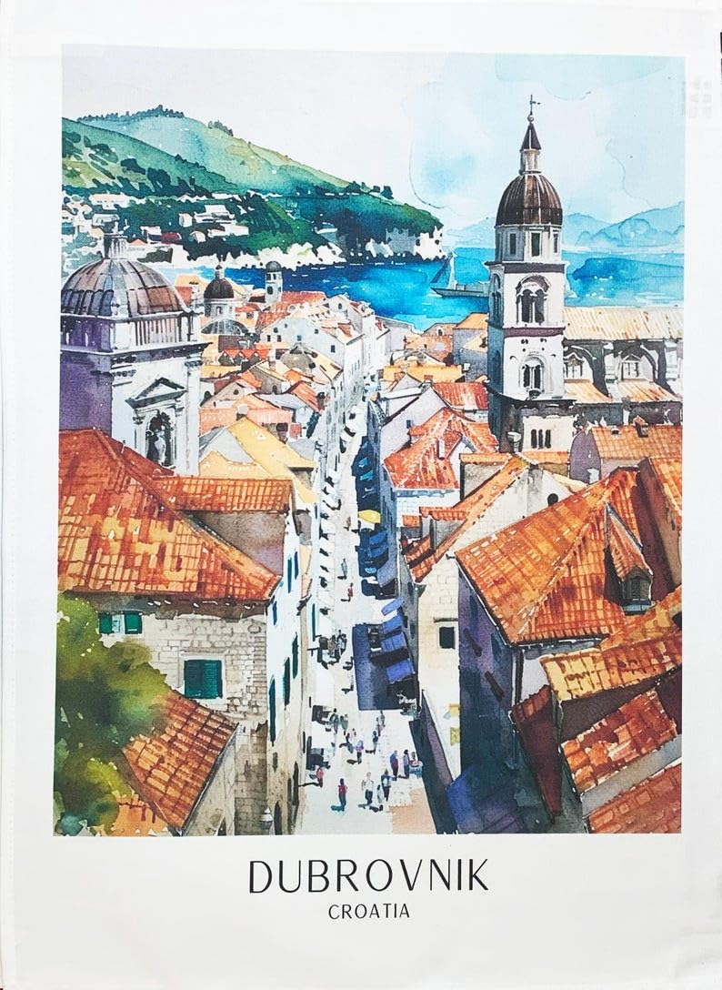Half A Donkey White View Of Dubrovnik Large Cotton Tea Towel