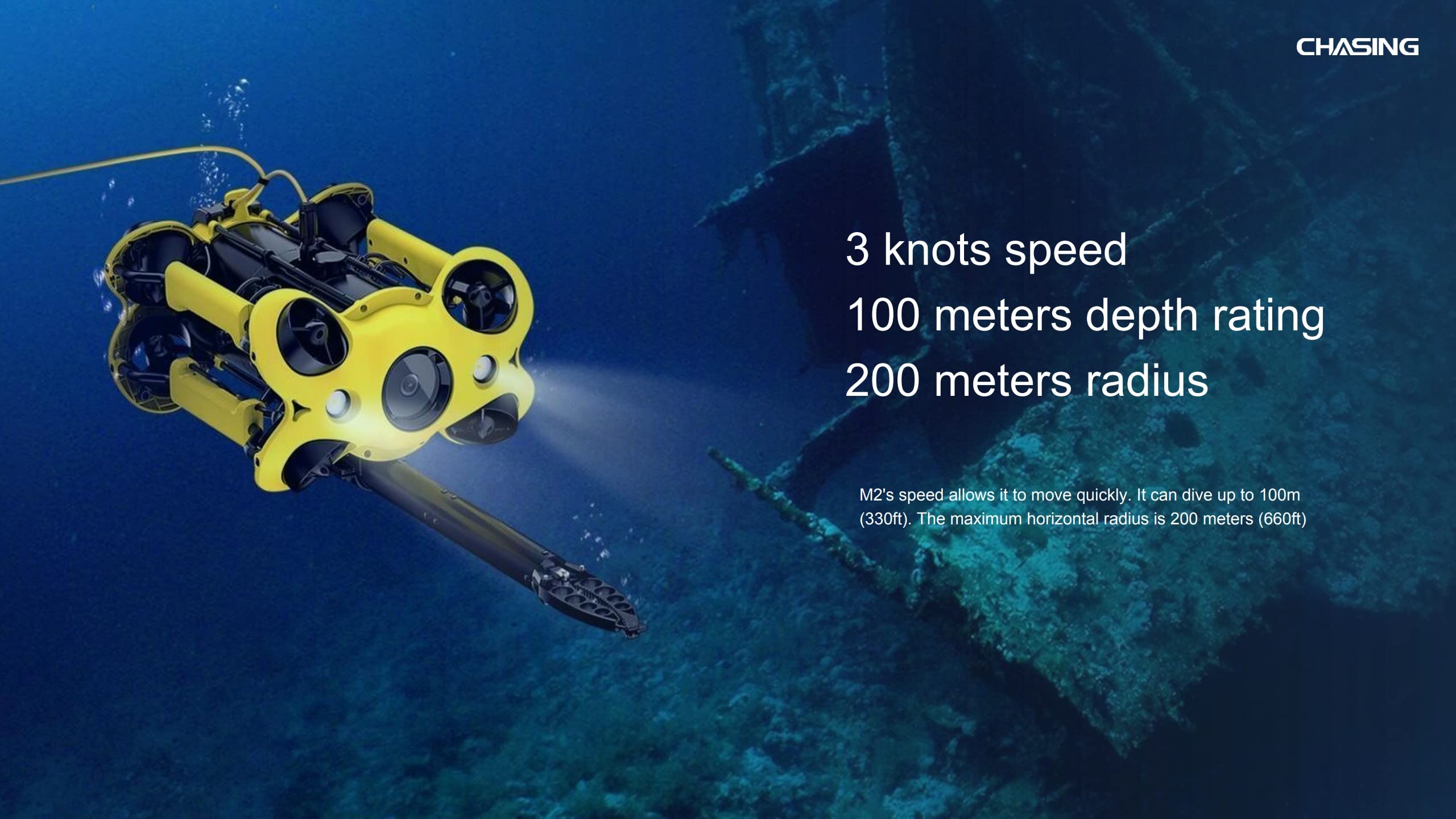 Chasing M2 Drones de caméra sous-marine Robot de sauvetage P100 ROV 100 m avec 4K EIS UHD RC Drones bras robotiques pour la recherche de sauvetage