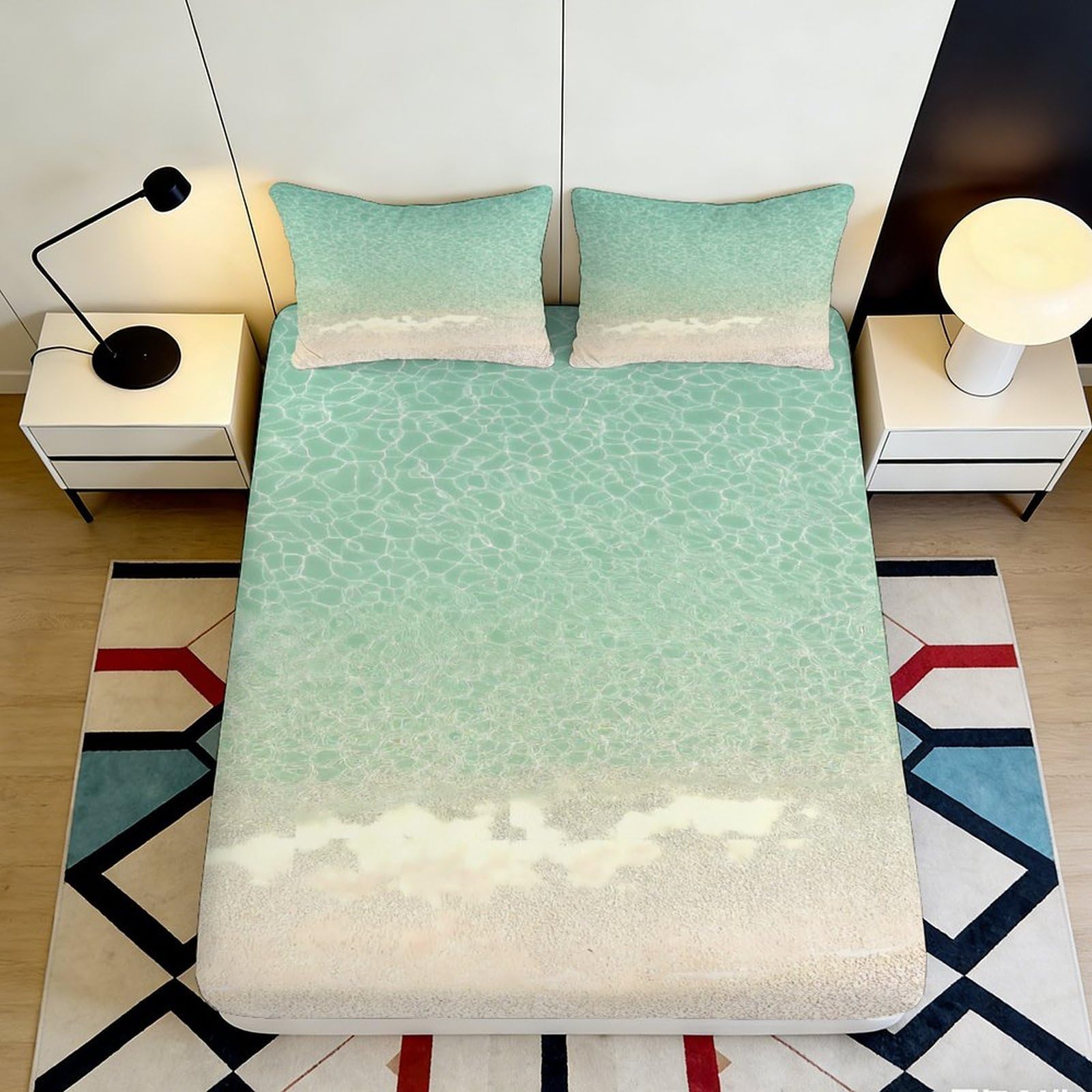 3D Printed ocean waves Fitted Sheet, soft touch Microfiber, non-slip, easy care, bed cover for bedroom, apartment bedding, characters 90x200x25cm