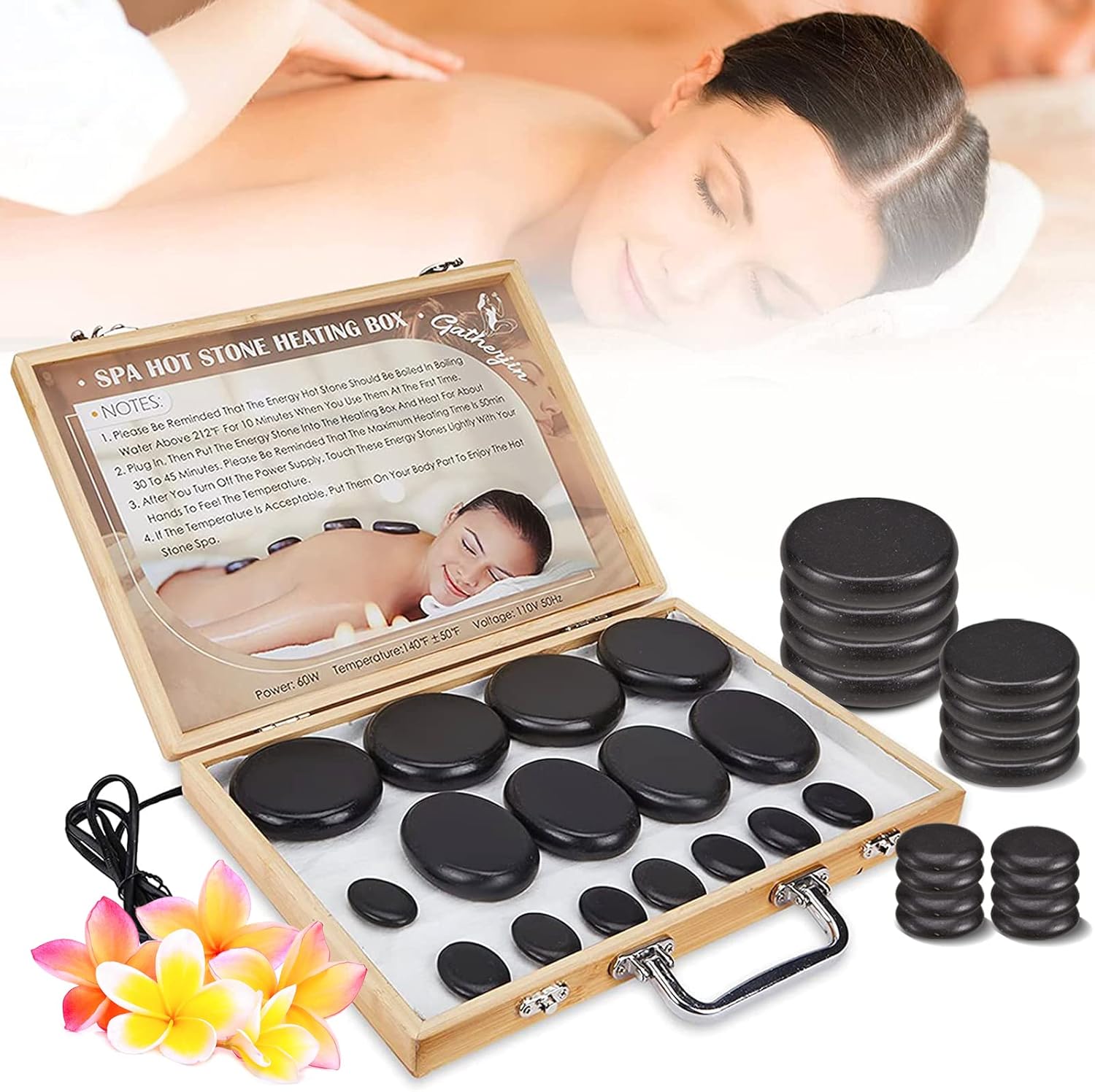 16pcs Hot Stones for Massage, Portable Massage Stone Warmer