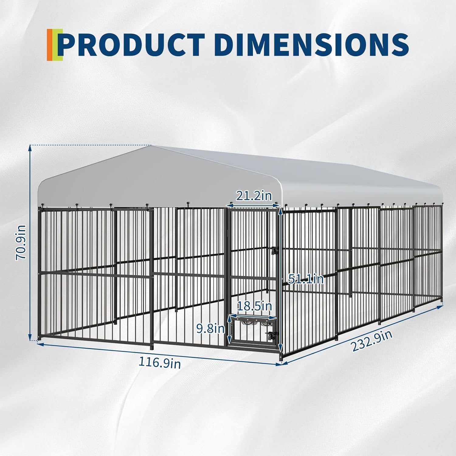 10 x 20 FT Large Outdoor Dog Kennel, Heavy Duty Outside Dog Kennel with Waterproof Cover Roof, Galvanized Metal Frame, Secure Lock, and Included Bowls for Backyard, Park, or Garden