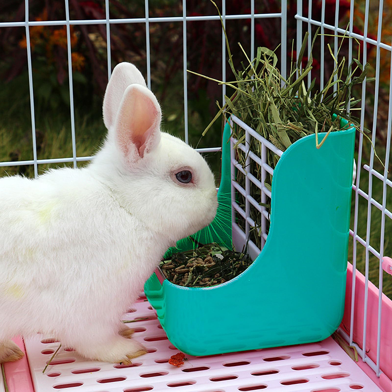 GKYZBB Rabbit Feeder, Hay Food Bin Feeder, Adjustable,Removable Grass Rack, Stainless Steel Edge, for Rabbit, Guinea Pig, Chinchilla (Blue) - image 6