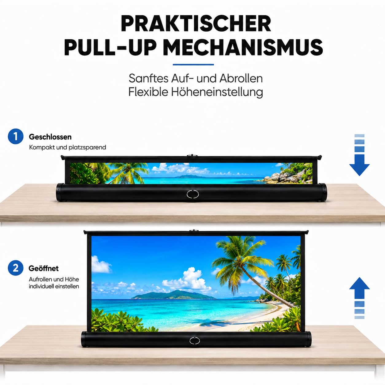 Leinwand Beamer 50 Zoll,Tragbare Pull-Up Beamer Leinwand mit Ständer für Camping,Heimkino,Schule,Treffen
