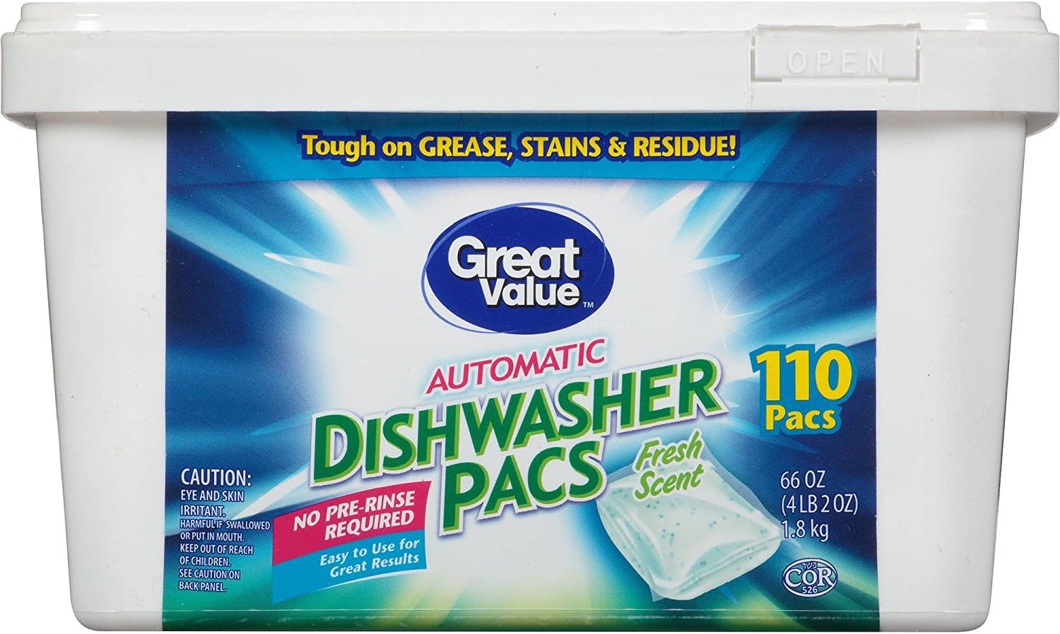 Great Value Automatic Fresh Scent Dishwasher Pacs, 110 Count, 66 oz