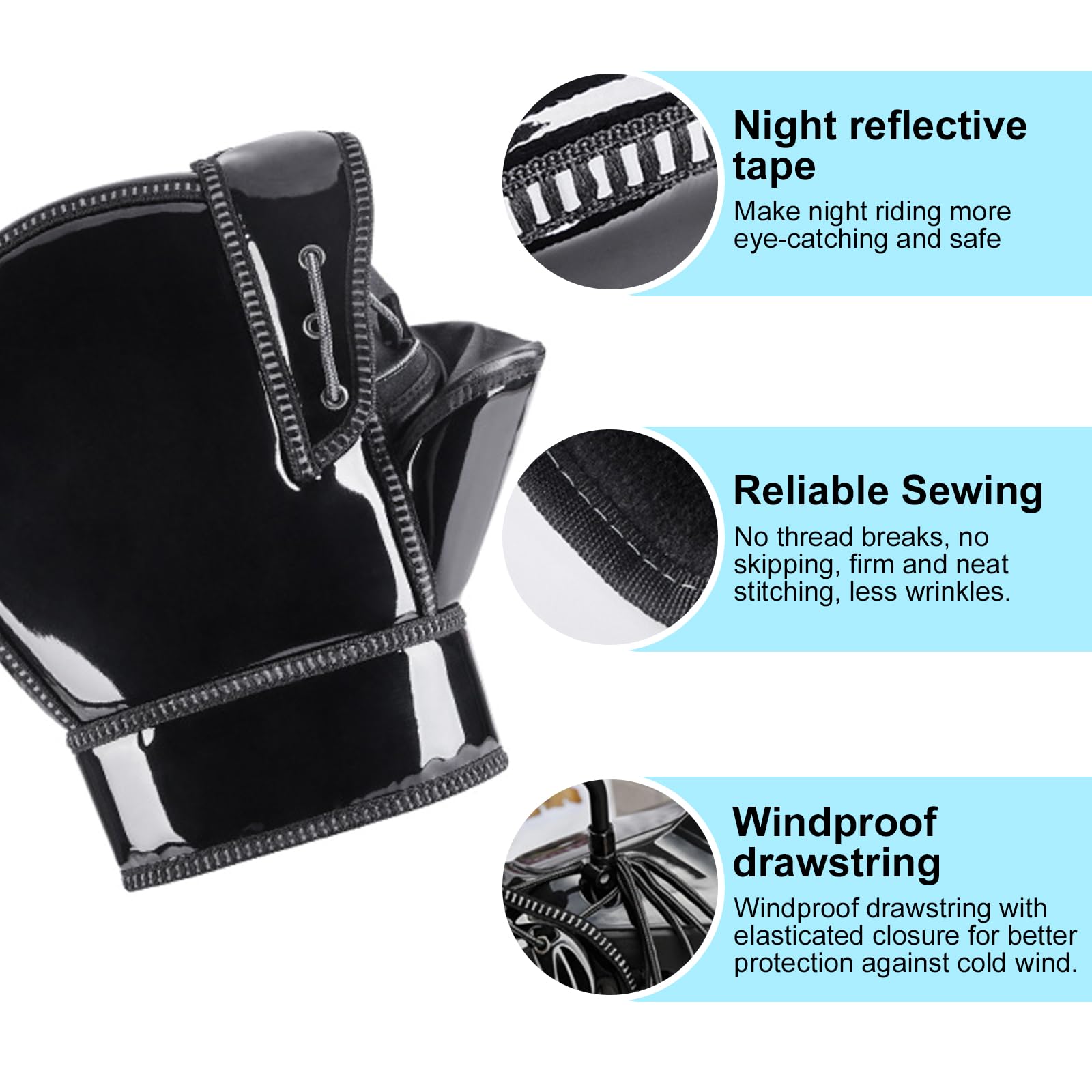 Gants de Guidon de Moto,Protection Universelle des Mains Contre Le Vent et la Pluie,Gant de Guidon à Cordon Coupe-Vent,Gants Chauds Portables pour l'extérieur avec Bandes réfléchissantes