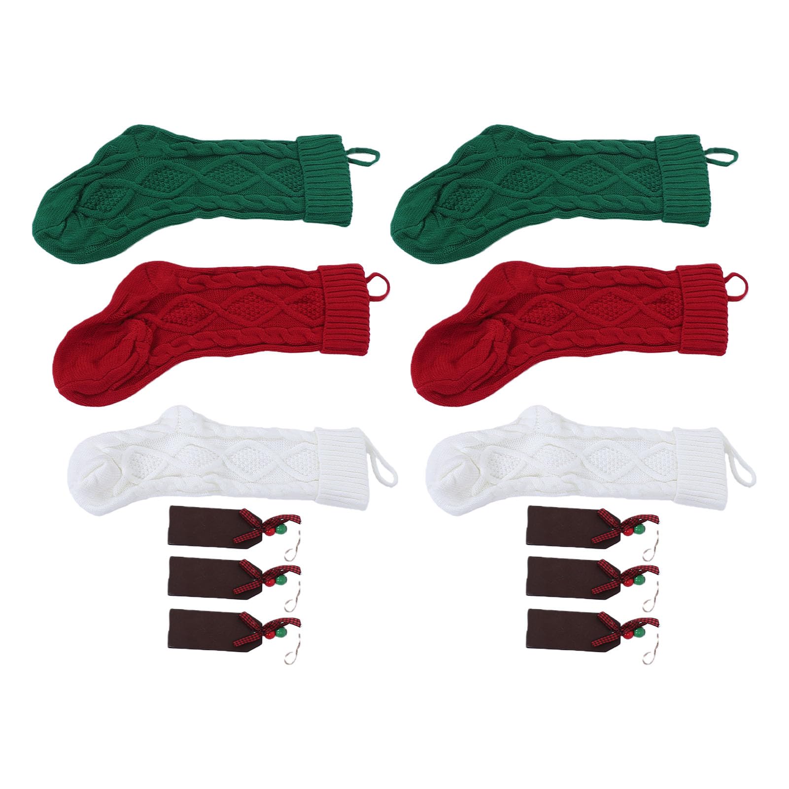 SIXRUN Gestricktes Weihnachtsstrumpf-Set mit Namensschildern aus Holz für