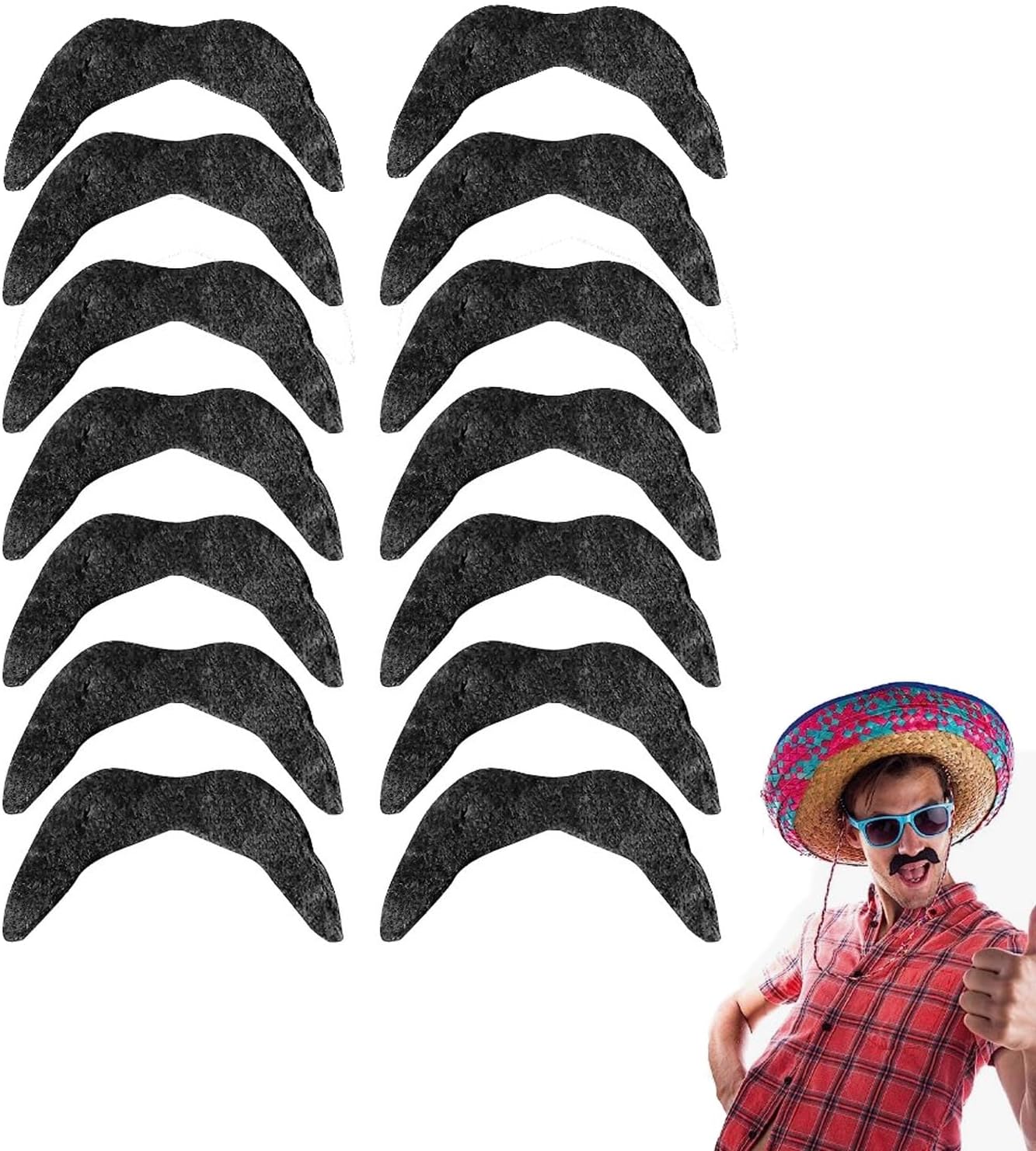 Fake Moustache, 14 Pcs Self Adhesive Novelty Moustaches Fancy Costume Accessory Mexican Moustache for Men and Women Birthday Party Costume Party Performance