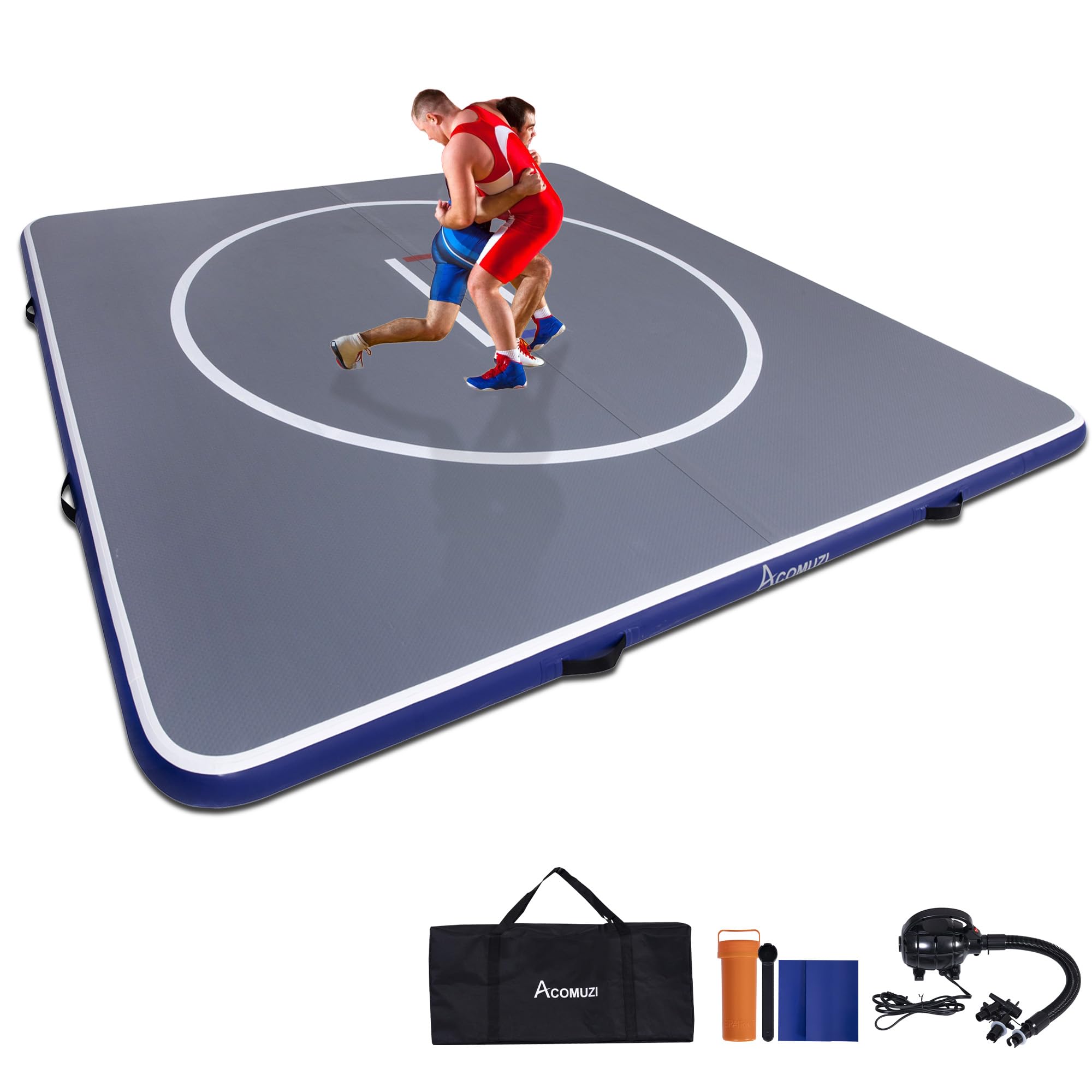 ACOMUZI Inflatable Wrestling Mat 10FT/5FT, Portable Jiu Jitsu Mats Wrestling Mat for Home, Outdoor or Indoor Training Mat for Water Yoga, Gymnastics, Gray 10x10FT