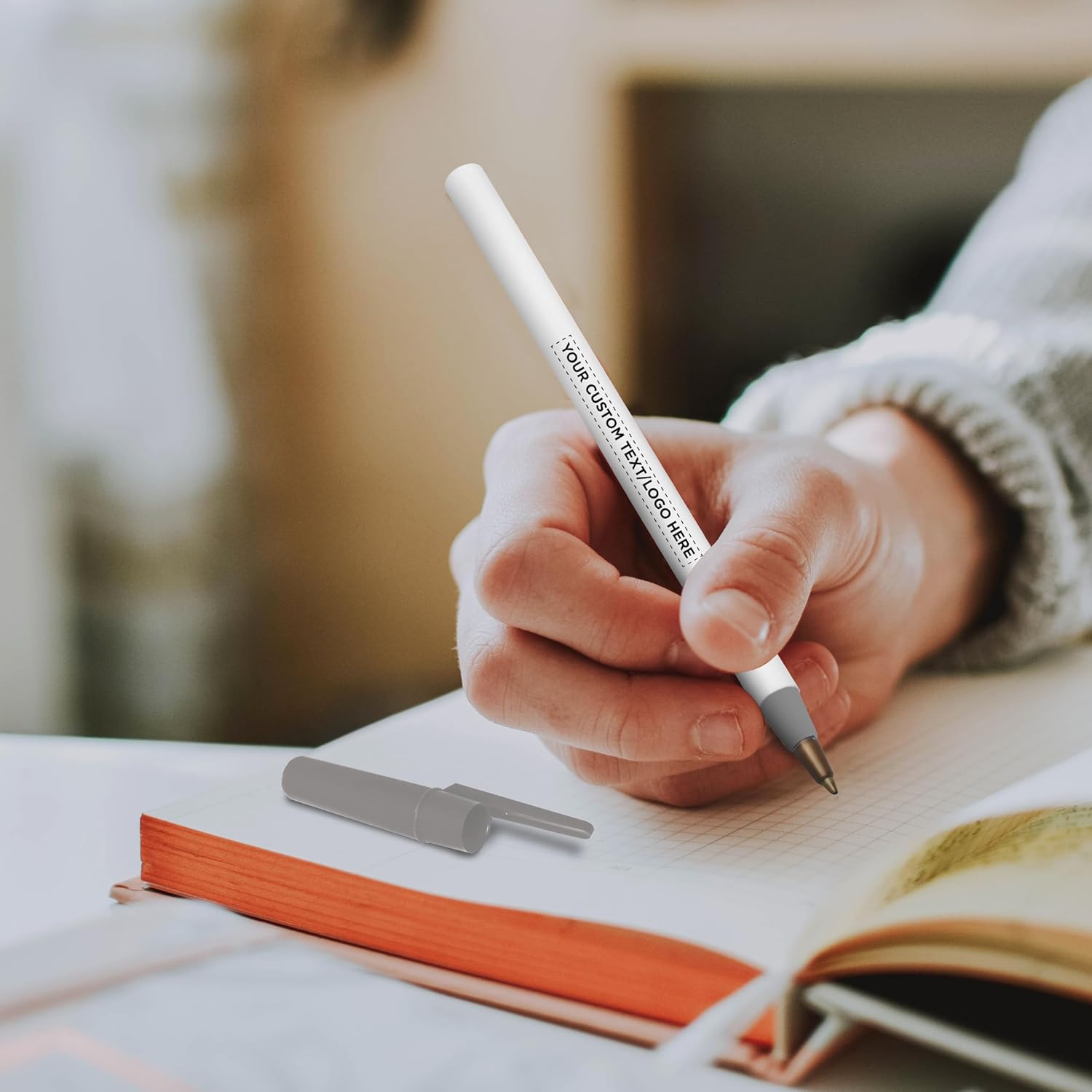 DISCOUNT PROMOS Custom Value Stick Pens Set of 10, Personalized Bulk Pack - Black Ink, Great for Office, School, Business, Tradeshows, Events - Grey