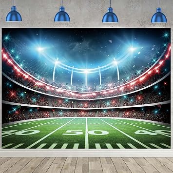 Football Field Backdrop Sports Stadium Auditorium Light Photography Background Football Theme Party Decoration Cake Table Banner 10x8FT120x96 inch