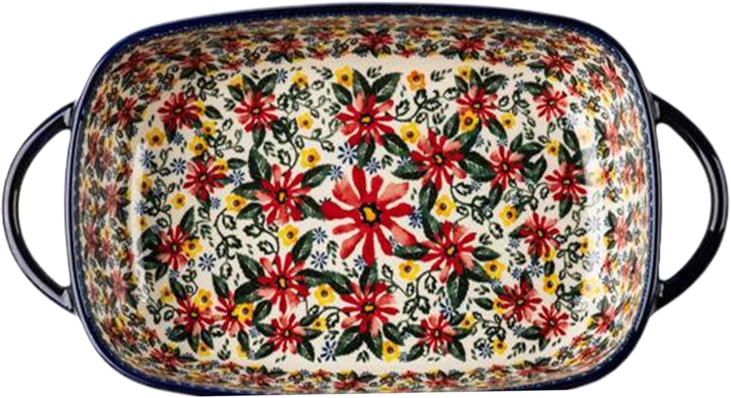 Baking Dish, 1900ml Heat-resistant Ceramic Oven Dish with Dual Handles, Daisy Print Rectangle Lasagne, Non Slip Washable Casserole Dishes for Oven Kitchen...