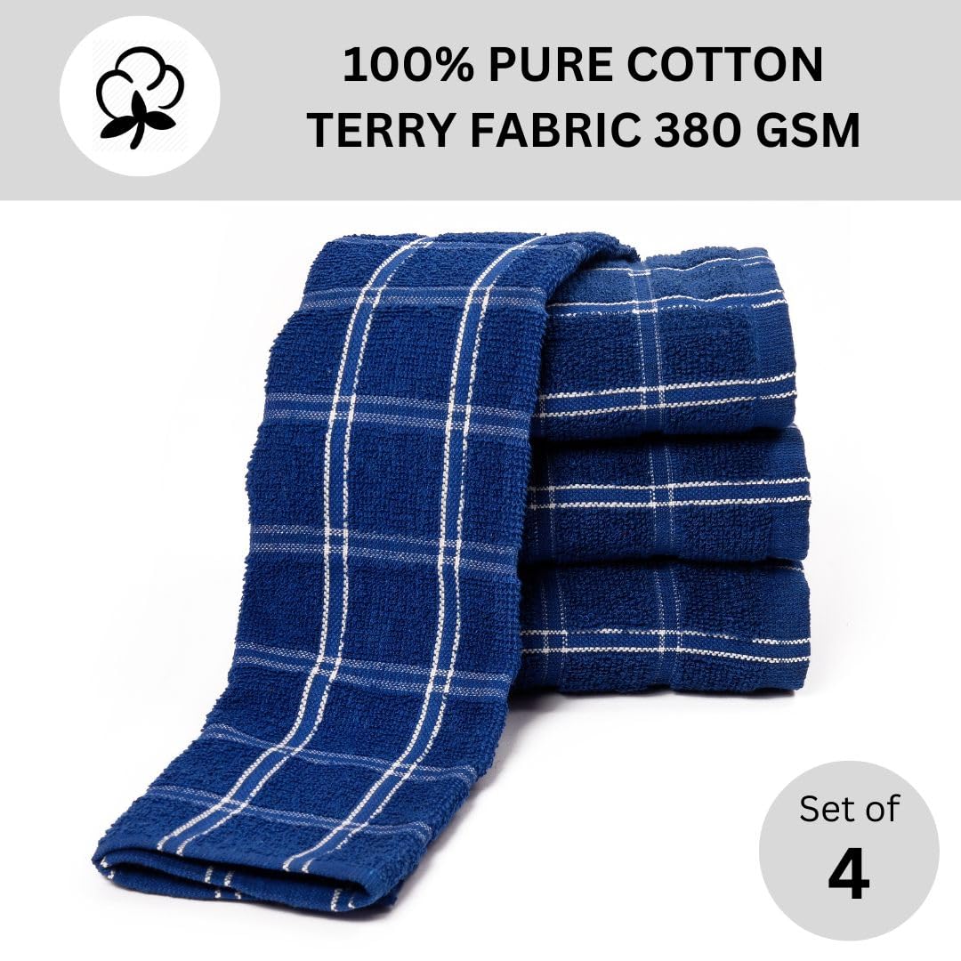 TEXSTYLE Kitchen Multipurpose 100% Cotton, Kitchen Cleaning & Quick Drying of Plates & Glasses, High Absorbency Dish Cloths Kitchen Towel, 40x60 cm, 380 GSM Kitchen Towel Pack of 4 Blue 1