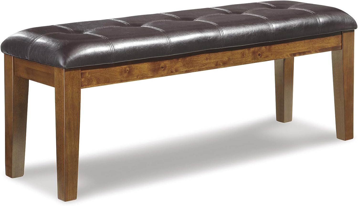 Signature Design by Ashley Ralene Tufted Upholstered Dining Bench, Medium Brown Faux Leather, Plush Seat for Family Gatherings
