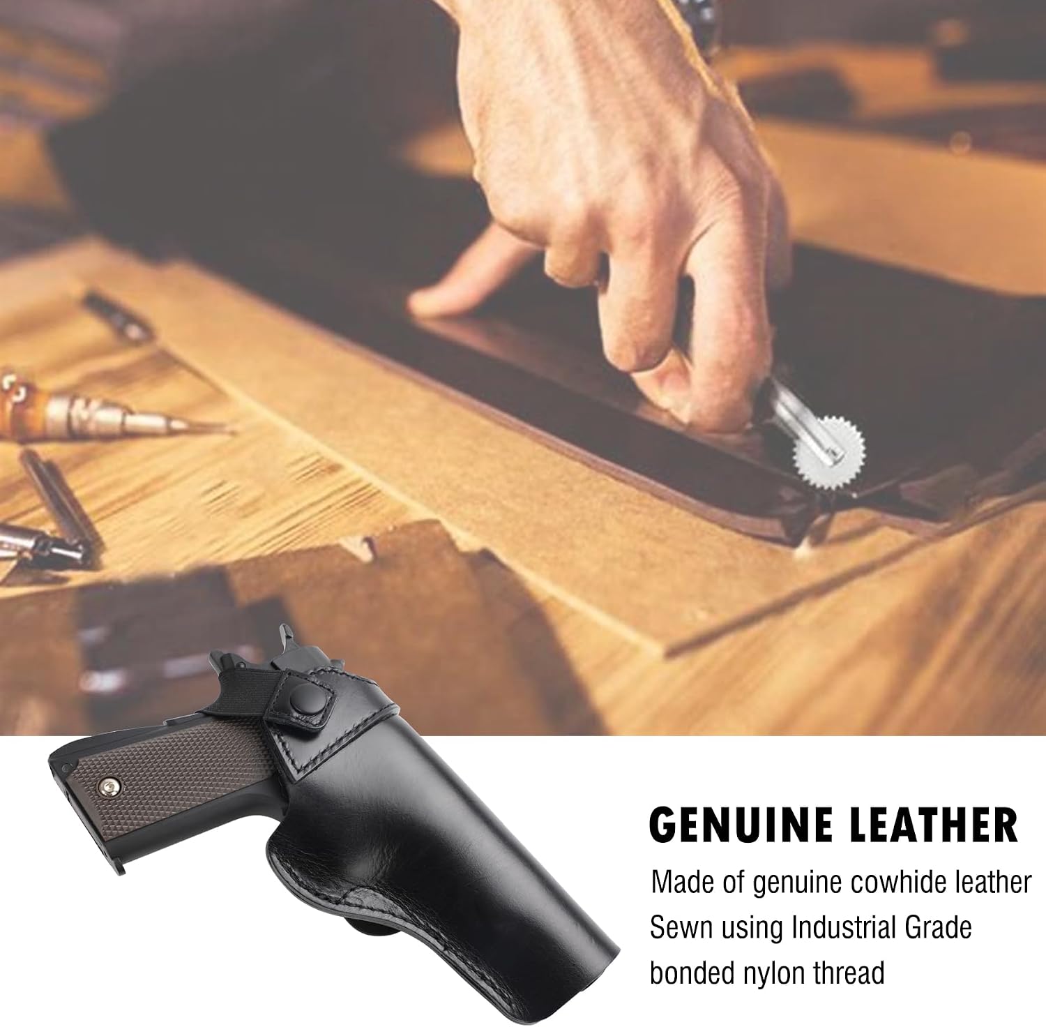 OWB 1911 Leather Holster fit 1911 Style Pistols - Colt 1911, Kimber 1911, Springfield 1911, Taurus PT1911, S&W 1911, Remington 1911, Sig 1911, Rock Island 1911(Fit 4" and 5" Barrel 1911)