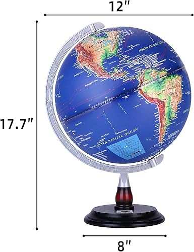Miniatura 7 de Globo mundial de relieve elevado de 12 pulgadas con luz LED, globo de escritorio con base de madera y meridiano de metal, herramienta de geografía