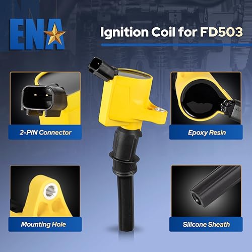 Miniatura 4 de ENA Paquete de 8 bobinas de encendido amarillas y bujías compatibles con Mercury Ford Mustang Crown Victoria F150 E150 E250 Expedition Explorer