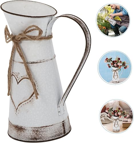 Miniatura 5 de BESTOYARD Florero francés vintage, jarrón de hierro, jarrón alto galvanizado, pequeño jarrón de estaño, maceta de mesa, maceta rústica con arreglo