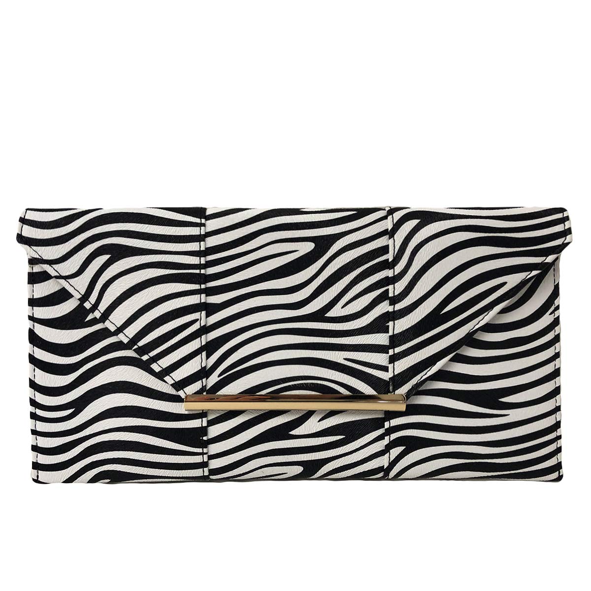 JNB Synthetic Leather Zebra Print Envelope Clutch