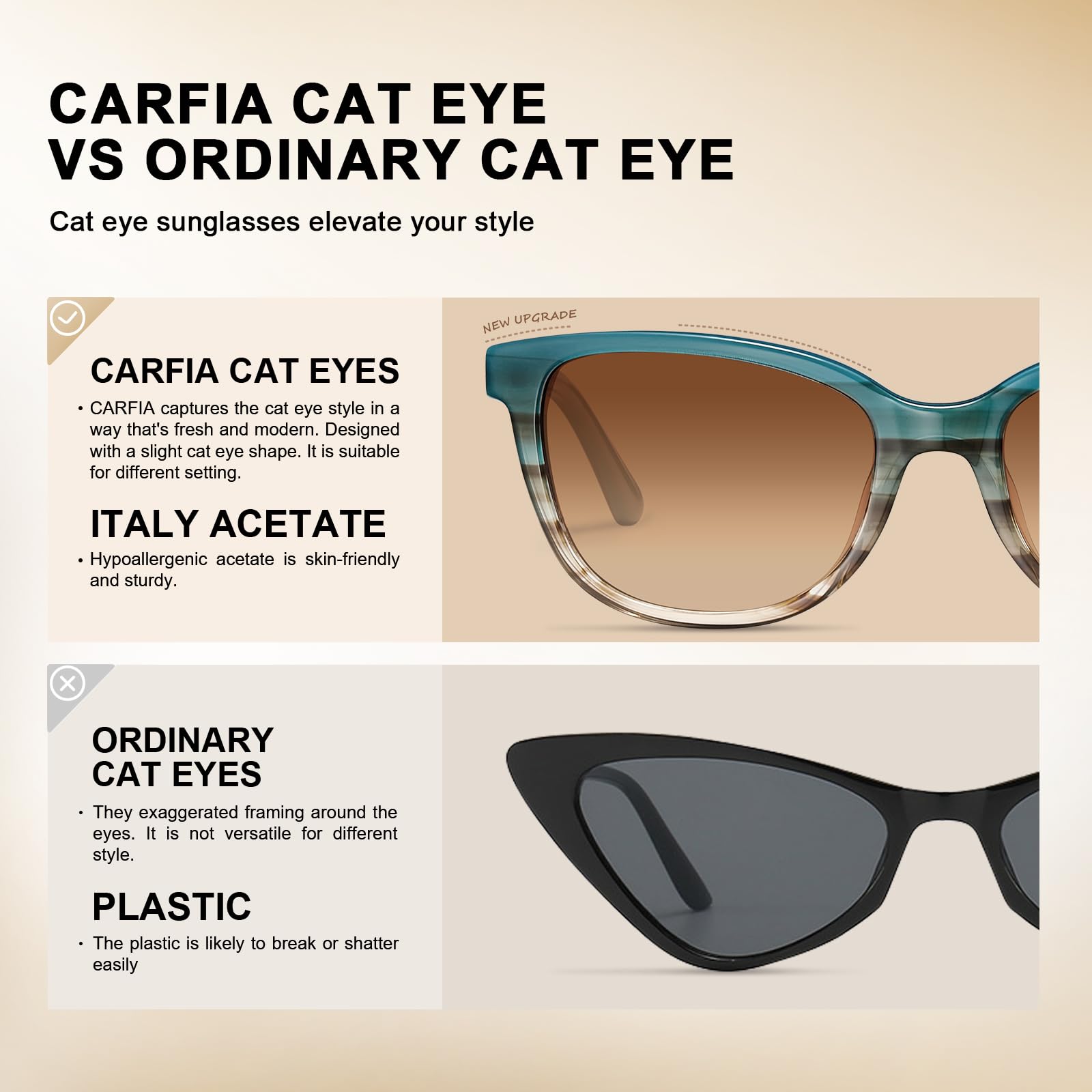 CARFIA Okulary Przeciwsłoneczne Kobiety Polarized UV400 Prostokątna Rama Damska do Biegania i Golfa CA5287