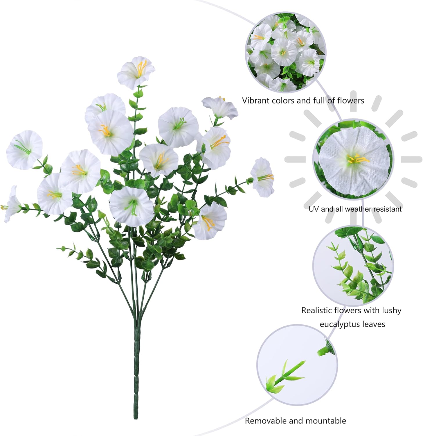 Ivydale 24 Bundles Artificial Flowers for Outdoors Spring Outside Decoration, Faux Silk Petunias White Fake Flowers Bulk Realistic UV Resistant Plants for Outdoor Planters Porch Patio Garden Yard Home