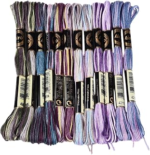 12 Skeins 105 Yards Purple Embroidery Thread Variegated Cross Stitch Floss Bulk 6 Ply Polyester Yarn Colorful Friendship Bracelet String for Sewing Making Needlecraft Knitting Stitching DIY