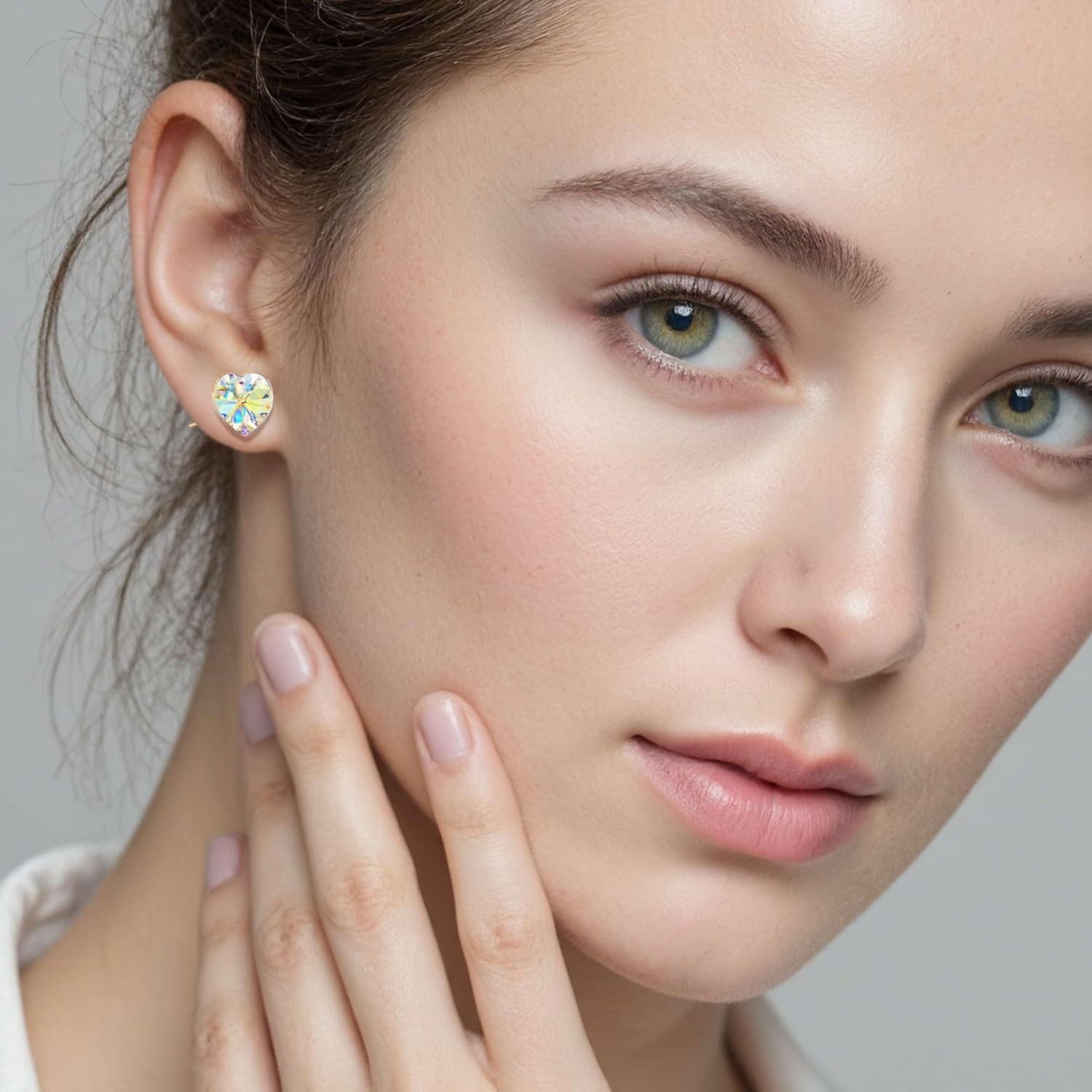 Austrian Crystal Heart Stud Earrings for Women, 925 Sterling Silver Hypoallergenic Fashion Jewelry - Image 3