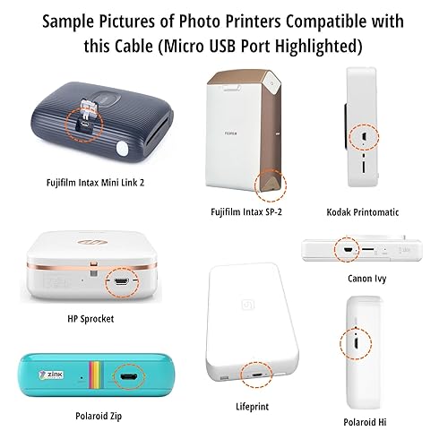 Miniatura 3 de ienza Cable de carga USB para Fujifilm INSTAX Share SP-2, Polaroid Zip, HP Sprocket, Polaroid Mint, Kodak Mini/Printomatic, Lifeprint, Canon Ivy e
