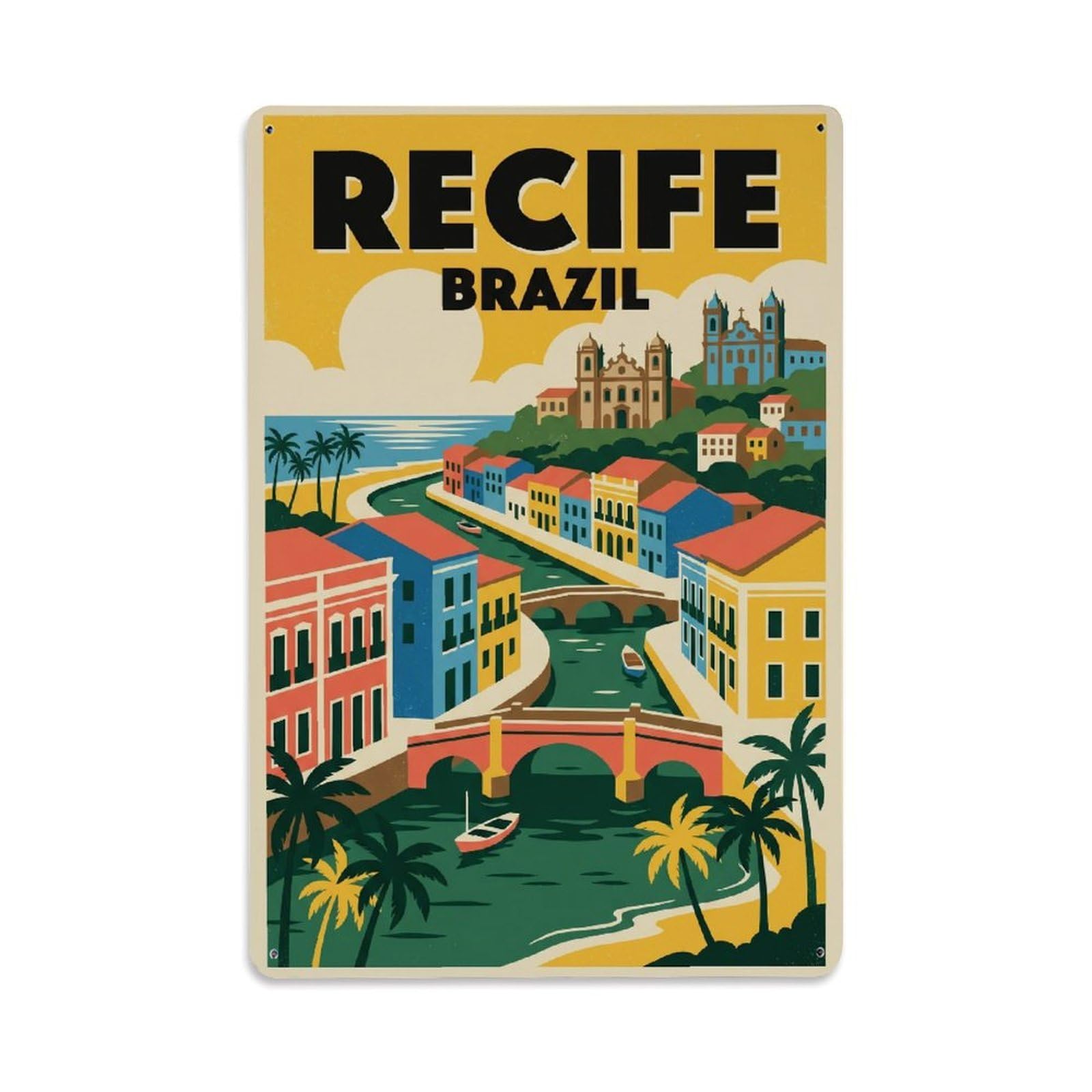 Vintage Brazil Recife Travel Metal Tin Sign