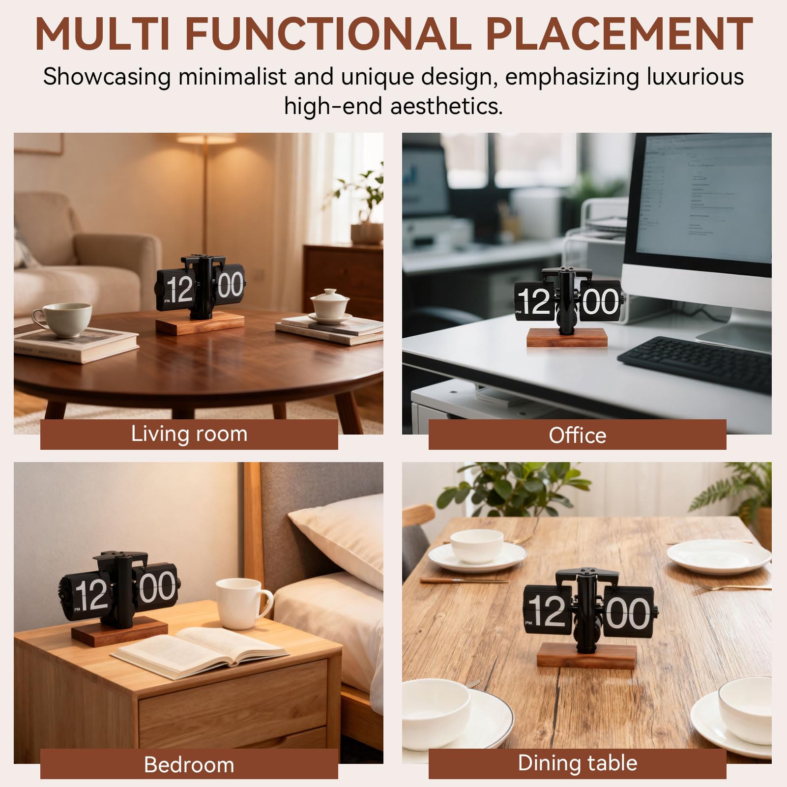 HERCHR Reloj con Tapa, Reloj De Escritorio con Tapa Retro, Reloj Mecánico Digital con Tapa hacia Abajo, Reloj De Mesa con Tapa Automática, Reloj Mecánico con Pilas para Decoración De(Negro Mate)