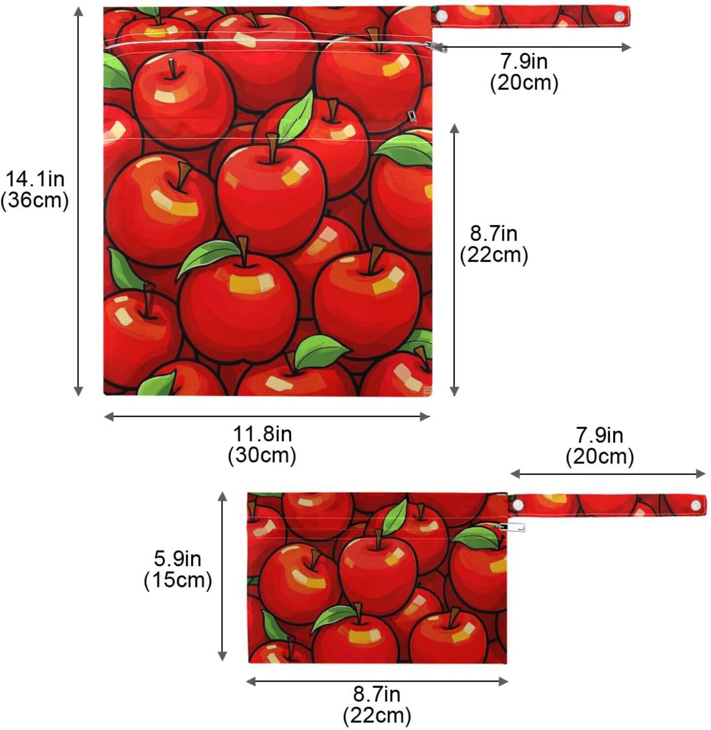 Cute Cartoon Fruit washable dirty clothes bag 2 Pack wet bag for swimsuit with handles for pool, baby diapers