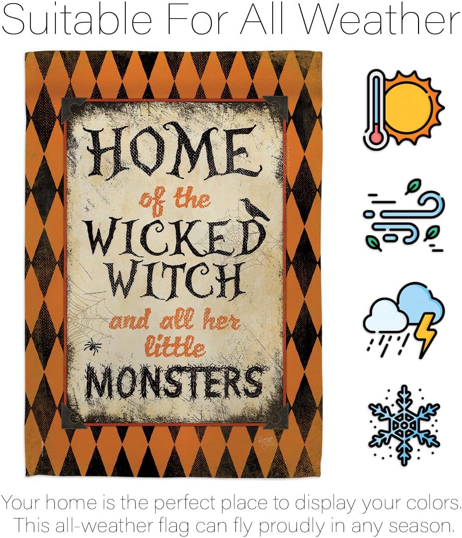 Wicked Home House Flag - Pack Fall Halloween Witch Trick or Treat Spooky Night Black Cat Season Autumntime Pumpkin USA Vintage Applique - Banner Small Garden Yard Gift Double-Sided Made In 28 X 40