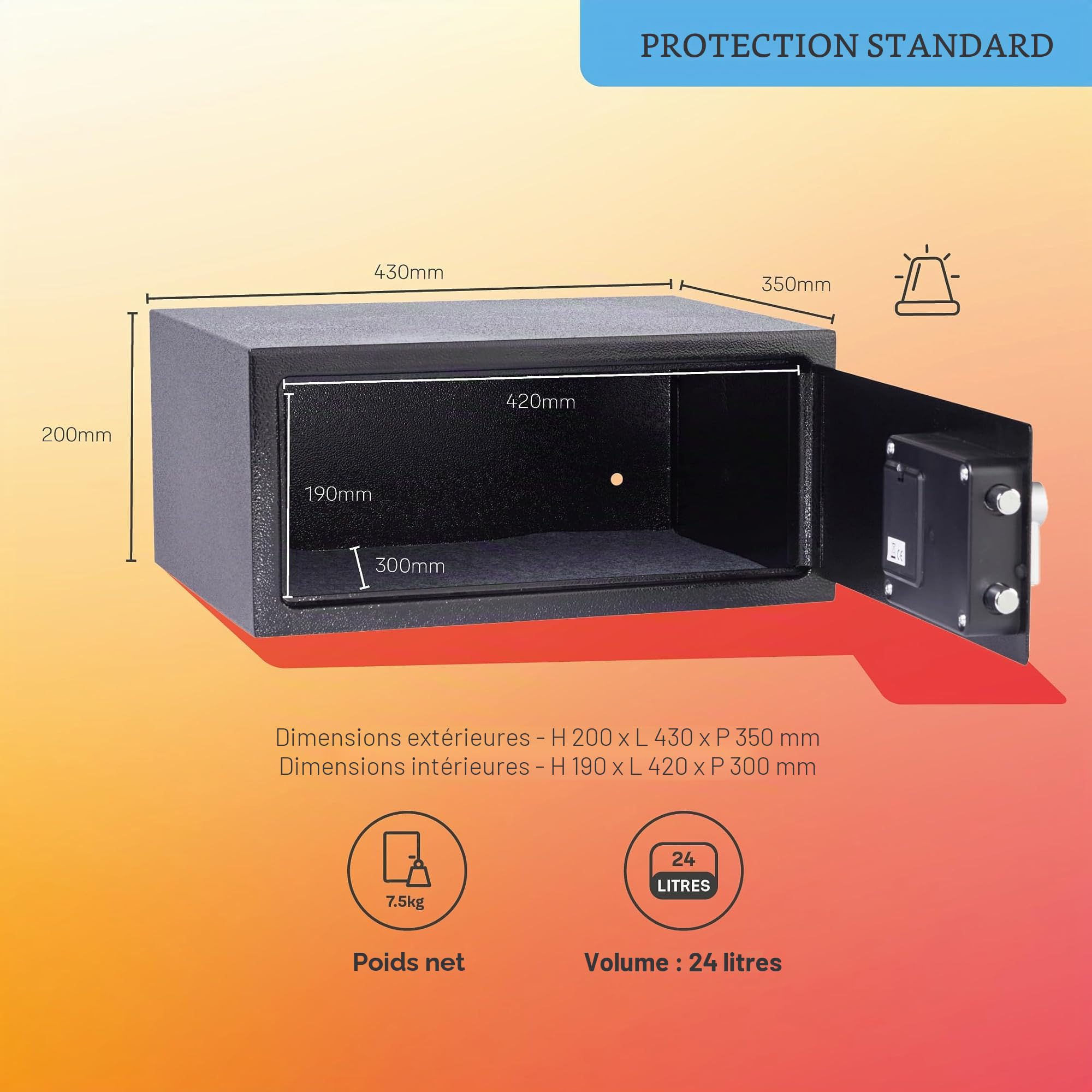 Yale Coffre-Fort Électronique avec Alarme YLC/200/DB2 Protection Standard Code PIN ou Clé Avertisseur 130 dB Installation Murale ou au Sol Pour Ordinateur Portable