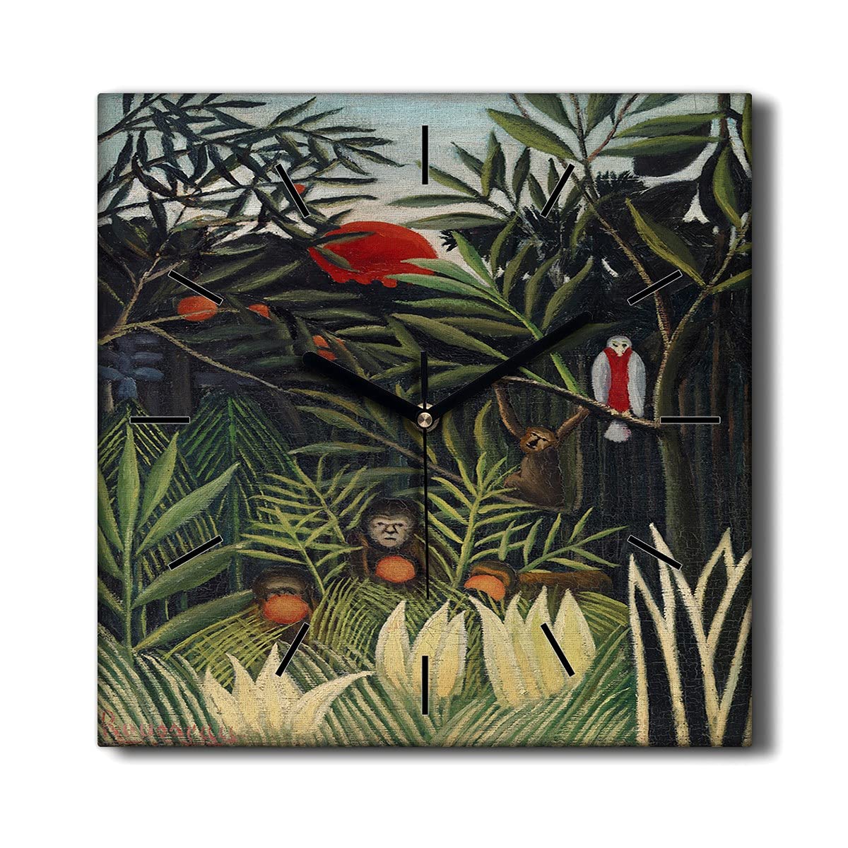 Horloge sans tic-tac 30x30cm Toile Silencieuse Salon Animaux Forêt