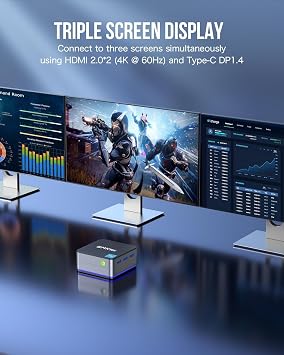 GMKtec Desktop Mini PC Intel N150 Processor (Turbo 3.6GHz) 12GB DDR5 512GB SSD Dual LAN, Mini Computer, 4K Triple Display, WiFi6, BT5.2, Energy Efficient